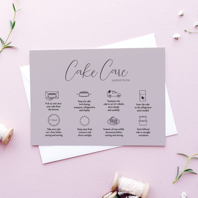 Mauve Cake Care Instruction Card Anteckningskort (Skapare uppladdad)