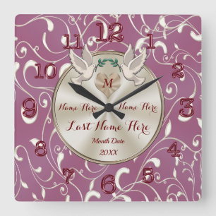 Mauve, Champagne Färg Bröllop Clock Personlig Fyrkantig Klocka