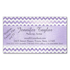Mauve Chevron Zigzag Glitter Magnetic Cards Magnetiska Visitkort