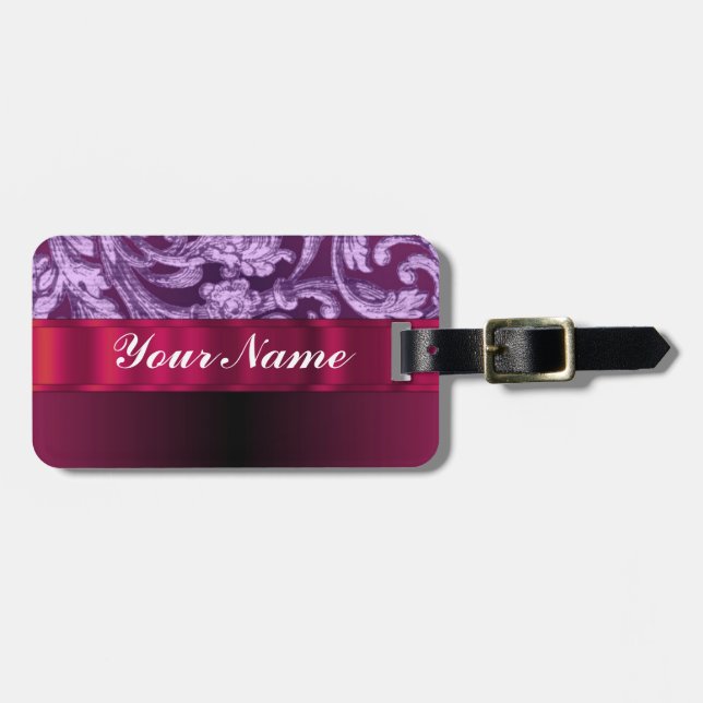 Mauve Damask blommönster på magenta Bagagebricka (Horisontell Framsida)