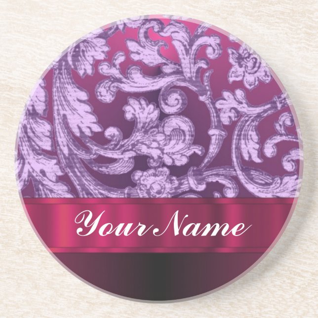 Mauve Damask blommönster på magenta Underlägg Sandsten (Framsidan)