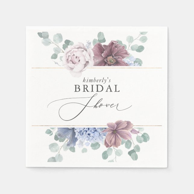 Mauve dammig blå blomstergos Bröllopsdusch Pappersservett (Framsidan)