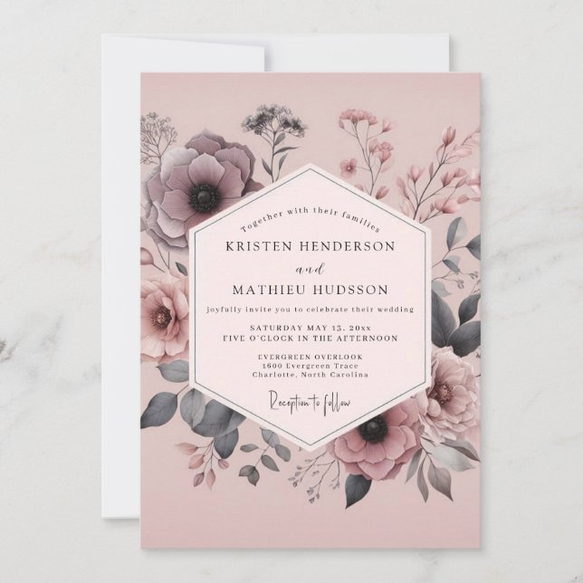 Mauve Duskbloom Wedding Inbjudningar (Framsida)