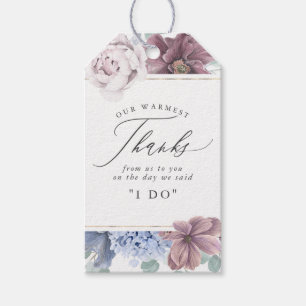 Mauve Dusty Blåa blommor Elegant Tack Presentetikett