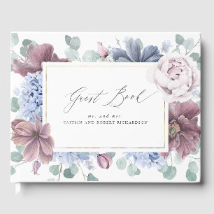 Mauve Dusty Blue Blommigt Elegant bröllop Guest Bo Gästböcker