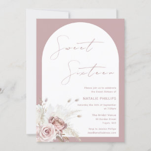 Mauve Dusty Ro Arch Blommigt Sweet 16 Inbjudningar