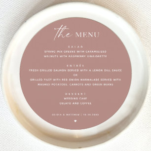 Mauve Dusty Ro Fall Wedding Minimalistisk runda Meny