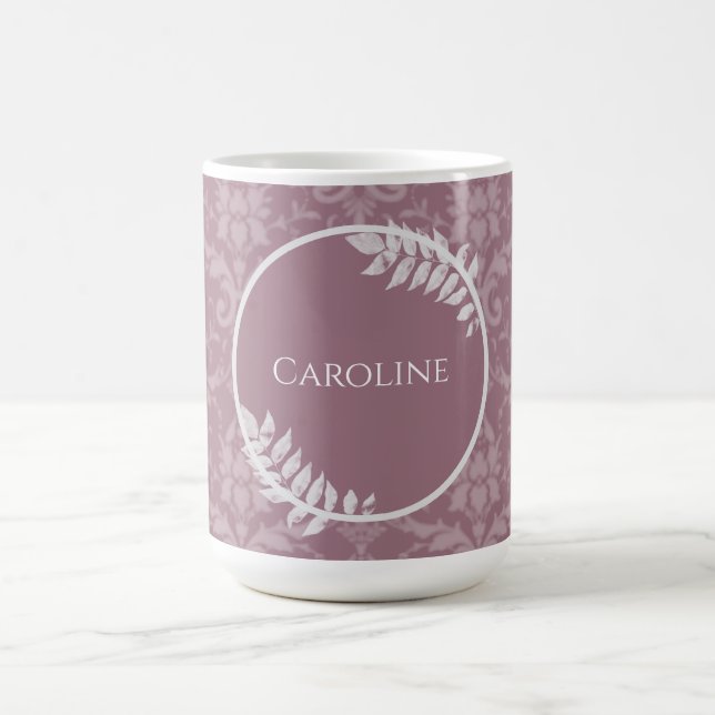 Mauve Elegant Damask Personlig Coffee Mugg (Center)