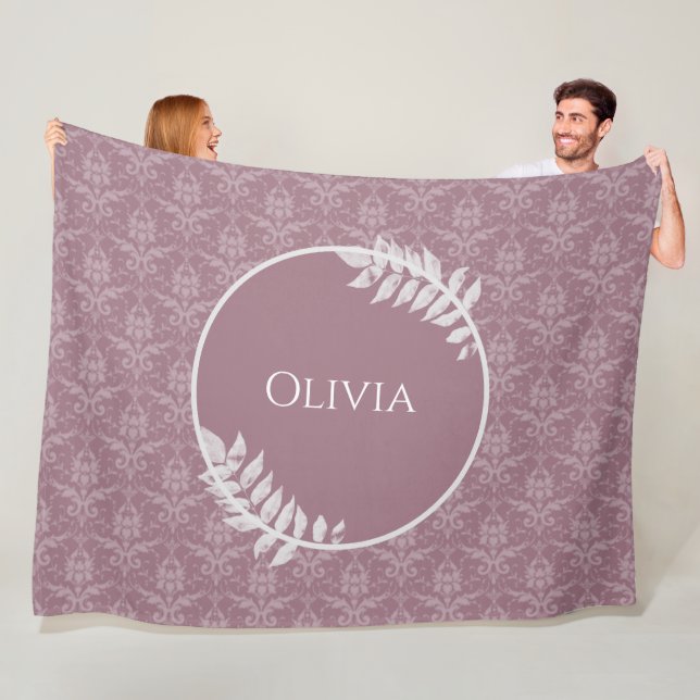 Mauve Elegant Damask Personlig Fleece Blanket (På plats)