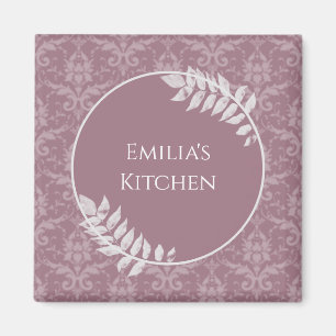 Mauve Elegant Damask Personlig Magnet