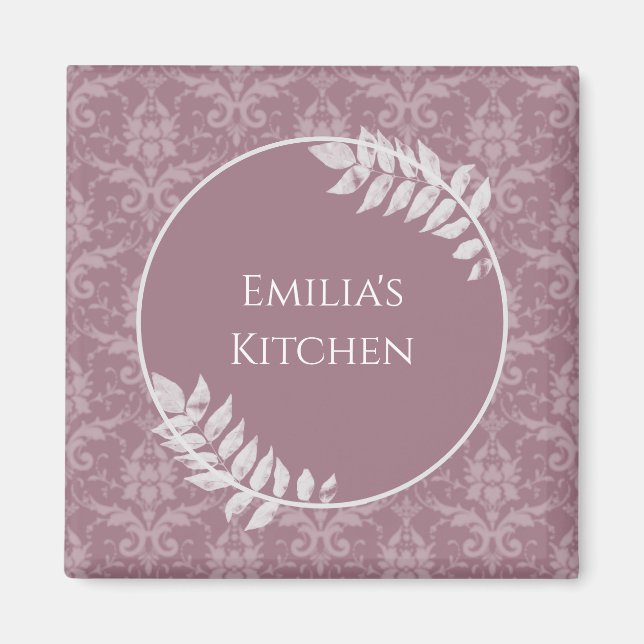 Mauve Elegant Damask Personlig Magnet (Framsidan)