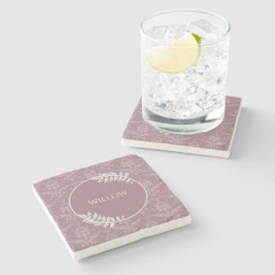 Mauve Elegant Damask Personlig Stone Underlägg