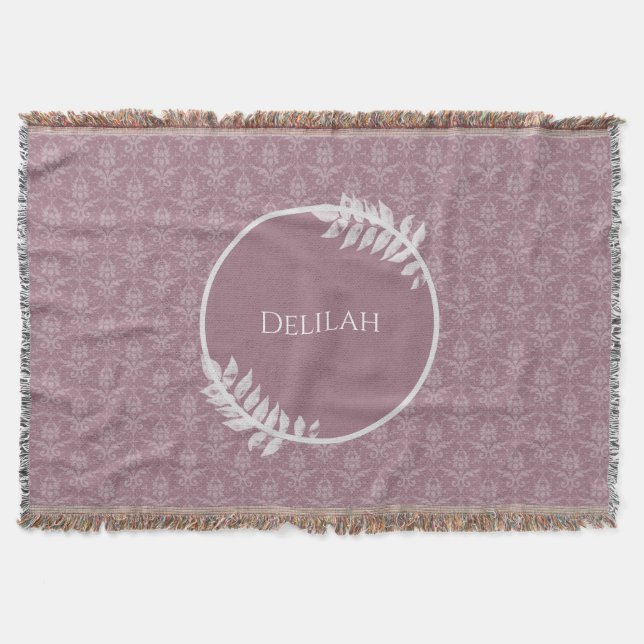 Mauve Elegant Damask Personlig Throw Blanket Filt (Framsidan)