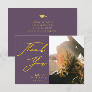 Mauve Elegant Guld Script Photo Studenten Tack Kort