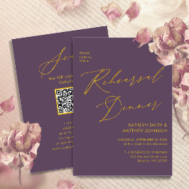 Mauve Elegant Guld Script Rehearsal Dinner QR-kod Inbjudningar