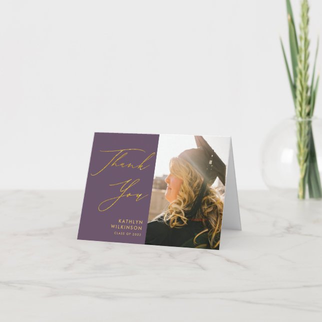 Mauve Elegant Guld Script Simple Photo Studenten Tack Kort (Framsida)