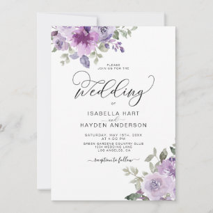 Mauve Elegant Lilac Dusty Lila Blommigt Bröllop Inbjudningar