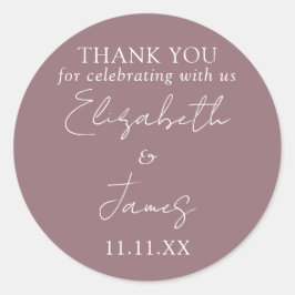 Mauve Elegant Script Bröllop Tack Runt Klistermärke
