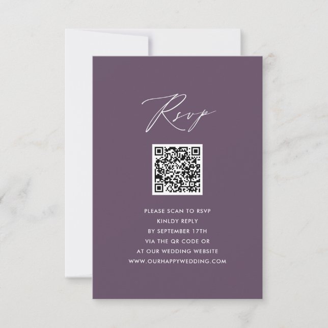 Mauve Elegant Script Minimalist QR-Bröllop OSA Kort (Framsida)