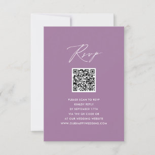 Mauve Elegant Script Minimalist QR-Bröllop OSA Kort