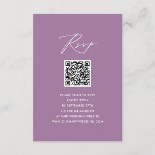 Mauve Elegant Script Minimalist QR-Bröllop OSA Tilläggskort