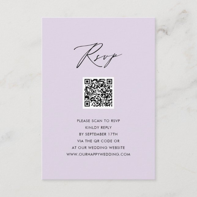 Mauve Elegant Script Minimalist QR-Bröllop OSA Tilläggskort (Framsida)
