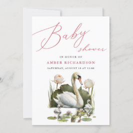 Mauve Elegant Script Minimalist Svan Baby Shower Inbjudningar