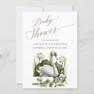 Mauve Elegant Script Minimalist Svan Baby Shower Inbjudningar