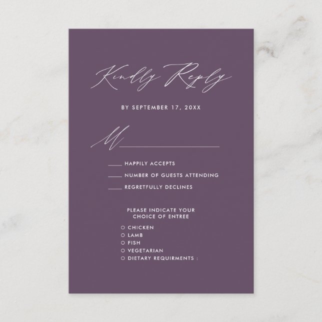 Mauve Elegant Script Minimalistisk Bröllopsanmälan Tilläggskort (Framsida)