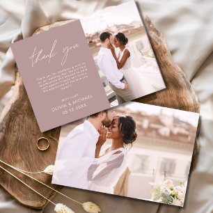 Mauve Elegant Script Photo Bröllop - tackkort Tack Kort
