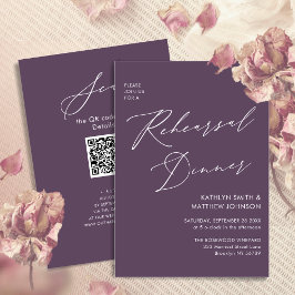 Mauve Elegant Script Rehearsal Dinner Minimal QR Inbjudningar
