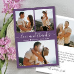 Mauve Elegant Tack, skript Photo Collage Bröllop Tack Kort<br><div class="desc">Elegant Elegant Minimalist Hand Lettered Bröllop 3 Photo Collage - tack för ditt kort i Mauve Lila färg. Snyggt bröllop tackar dig för att du har en kortmall med tre foto på framsidan och ett foto på baksidan. Med texten "Kärlek och tack" i ett kursivt handskrivet kalligrafi eller typografi i...</div>