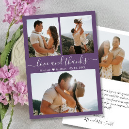 Mauve Elegant Tack, skript Photo Collage Bröllop Tack Kort
