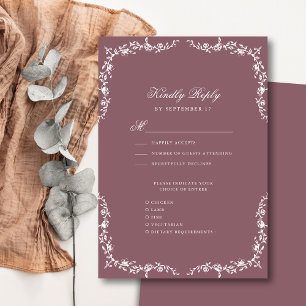 Mauve Elegant Vintage Blommigt Bröllop OSA Kort