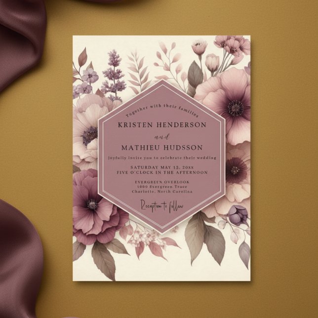 Mauve Ethereal Blossom Wedding Inbjudningar (Skapare uppladdad)