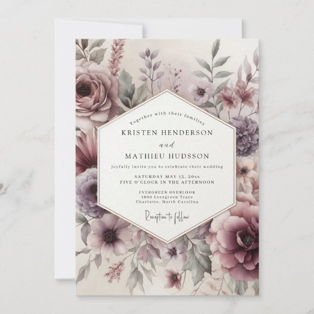Mauve Ethereal Floral Wedding Inbjudningar (Framsida)