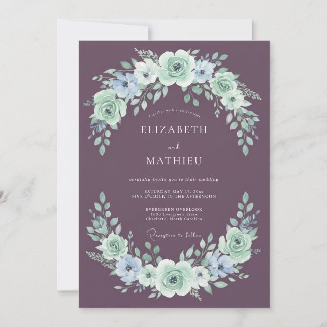 Mauve Exquisite Botanical Wedding Inbjudningar (Framsida)