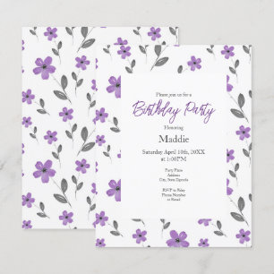 Mauve Fem Petal Watercolor Flowers Mönster Inbjudningar