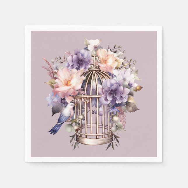 Mauve Finery Lila Rosa Blue Birdcage Shower Pappersservett (Framsidan)
