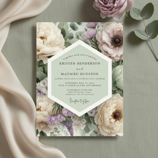 Mauve Floral Botanical Romance Wedding Inbjudningar (Skapare uppladdad)