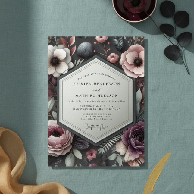 Mauve Floral Opulent Wedding Inbjudningar (Skapare uppladdad)