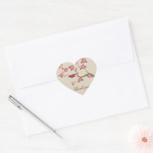 Mauve Flower Bird Tack Heart Sticker Grått Hjärtformat Klistermärke