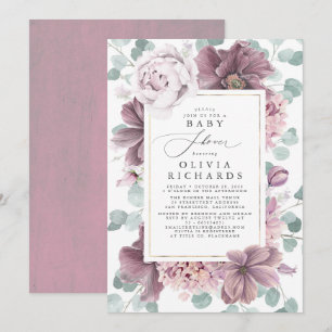 Mauve Flowers och Greenery Elegant Baby Shower Inbjudningar