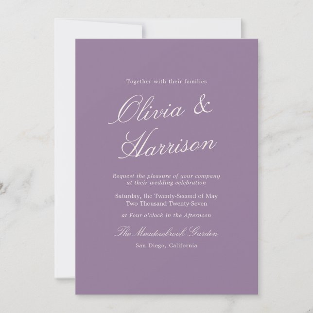 Mauve Garden Calligraphy Wedding Invitation Inbjudningar (Framsida)