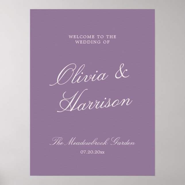 Mauve Garden Calligraphy Wedding Welcome Poster (Framsidan)