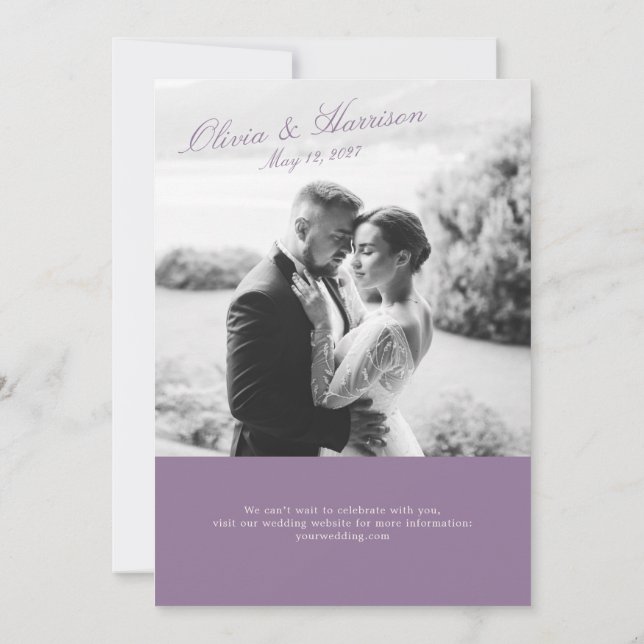 Mauve Garden Photo Wedding Invitation Inbjudningar (Baksida)