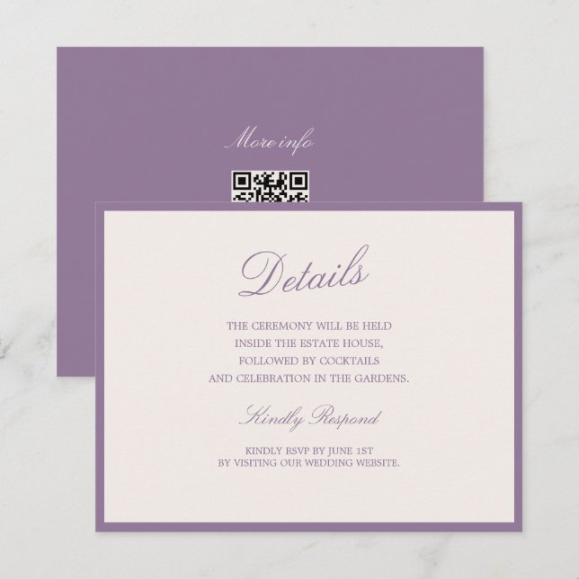 Mauve Garden Wedding QR Details Card Tilläggskort (Fram/baksida)