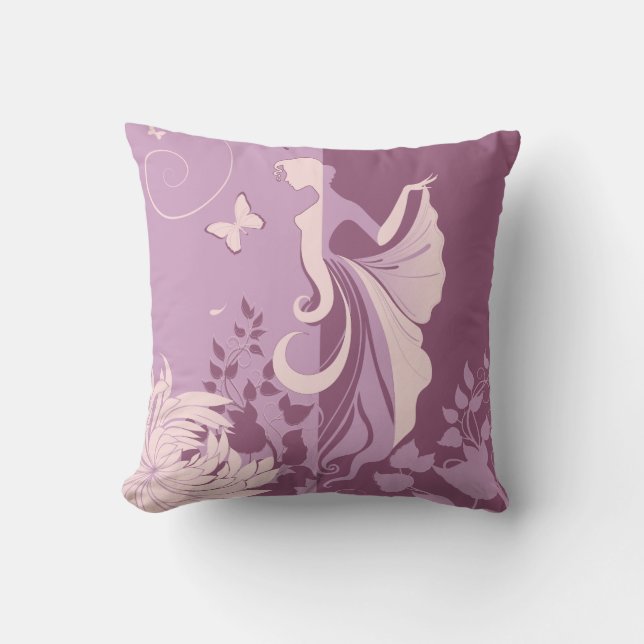 Mauve Girl och hennes Butterfly American MoJo Pill Kudde (Framsida)