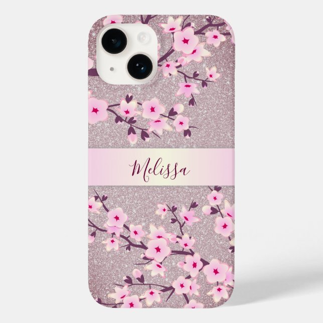Mauve Glitter Blommigt Cherry Blommars Monogram (Baksida)