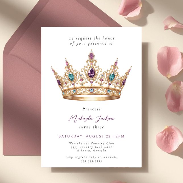 Mauve Gold Princess Crown Fairytale Birthday Party Inbjudningar (Skapare uppladdad)